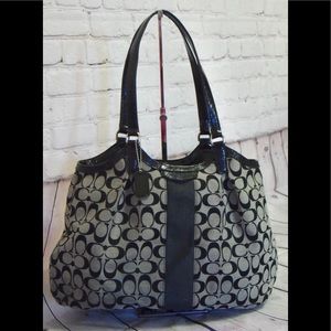 Coach Signature Stripe Devin Large Shoulder Bag
